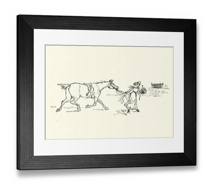 Framed Print : Young woman leading a horse by the reins, Victorian Framed Print : Young woman leading a horse by the reins, Victorian