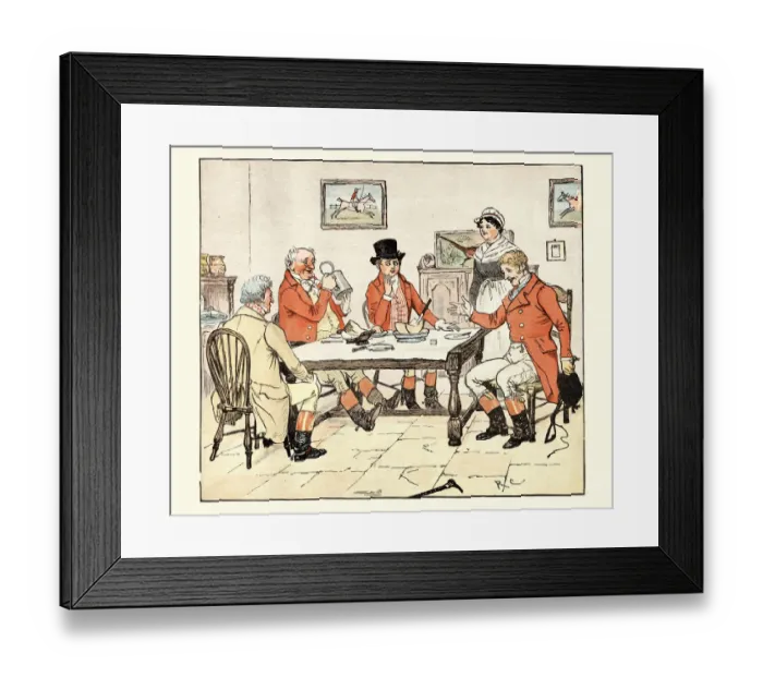 Framed Print : Huntsmen having beer and lunch in a country pub, Victorian
