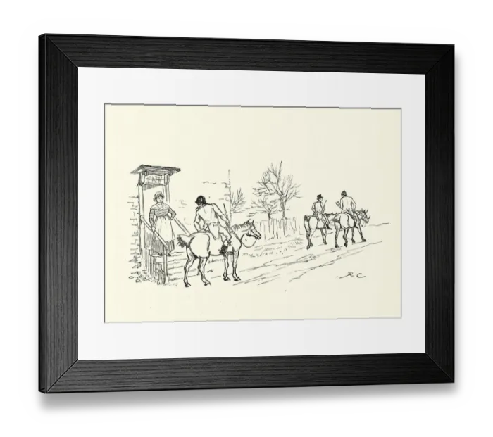 Framed Print : Riders leaving a traditional English country tavern, Victorian Framed Print : Riders leaving a traditional English country tavern, Victorian