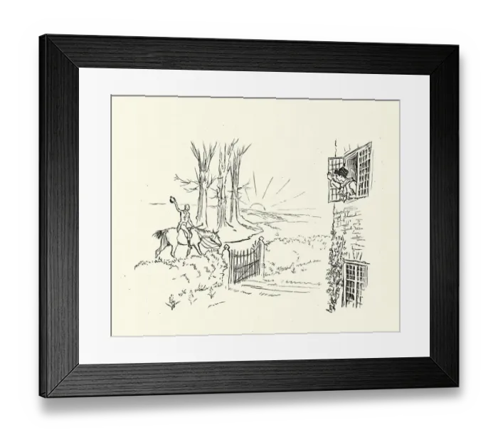 Framed Print : Man and horseback waving goodbye to his sweetheart, Victorian Framed Print : Man and horseback waving goodbye to his sweetheart, Victorian