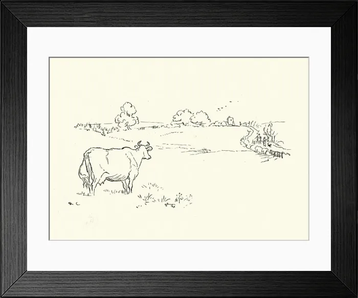 Framed Print : The cow watching the milkmaid and the Squire Framed Print : The cow watching the milkmaid and the Squire