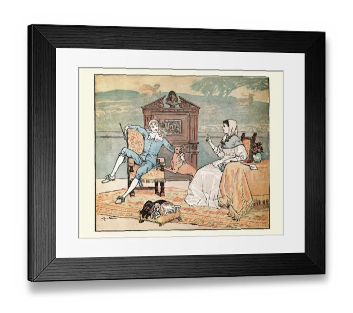 Framed Print : Poor young Squire and his mother, Nursery Rhyme, The Milkmaid Framed Print : Poor young Squire and his mother, Nursery Rhyme, The Milkmaid