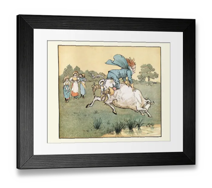 Framed Print : Squire riding the cow, while the milkmaids laugh at him