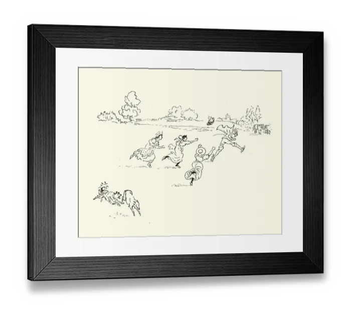 Framed Print : The squire running away from the milkmaids, Nursery Rhyme Framed Print : The squire running away from the milkmaids, Nursery Rhyme