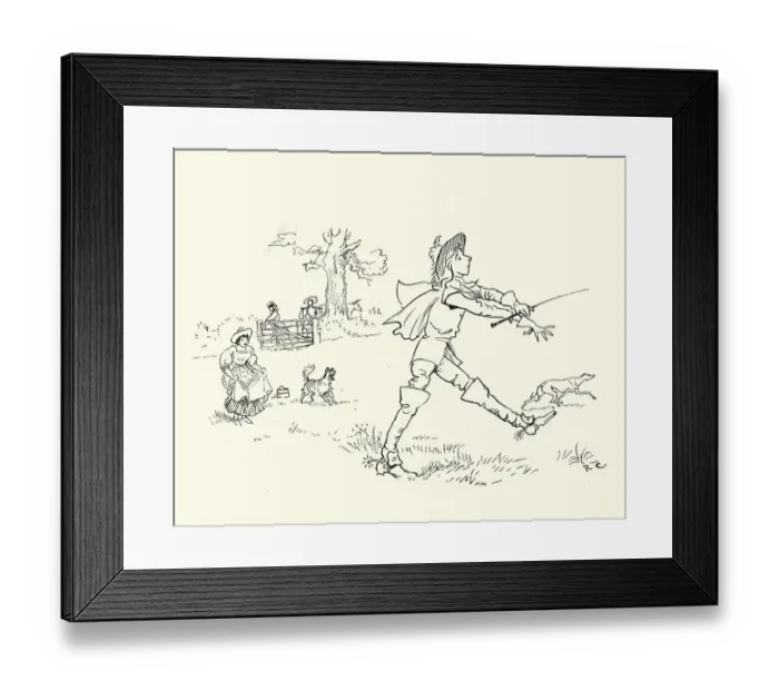 Framed Print : Pompous young squire marching away from the milkmaid Framed Print : Pompous young squire marching away from the milkmaid
