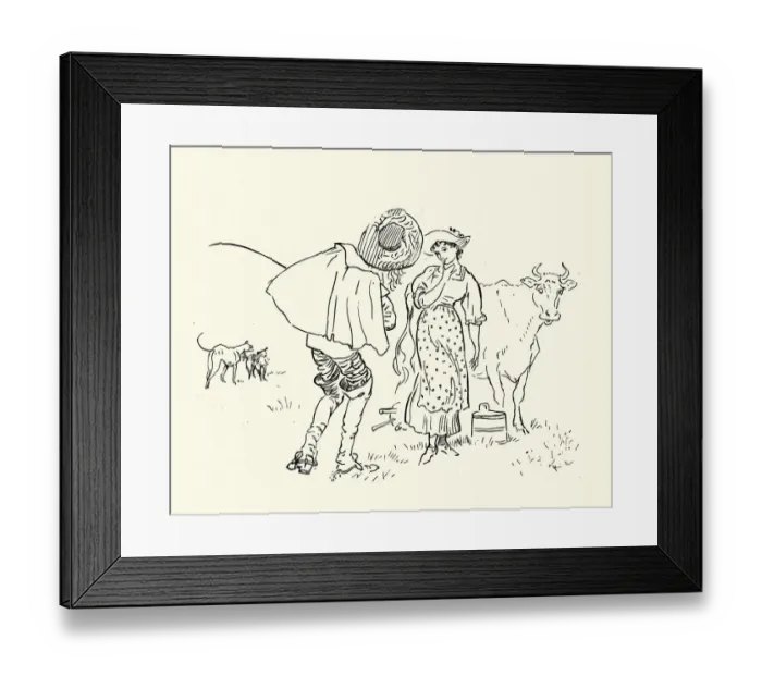 Framed Print : The young Squire flirting with the Milkmaid Framed Print : The young Squire flirting with the Milkmaid
