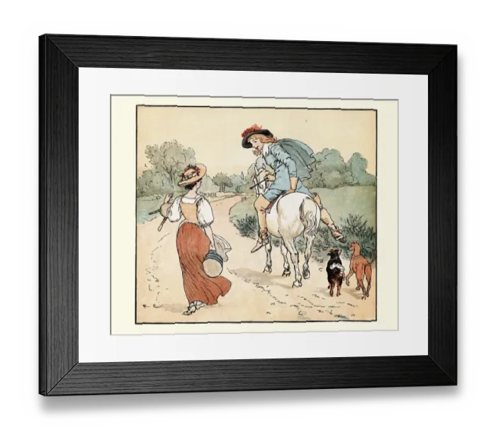 Framed Print : The young Squire and the Milkmaid, Nursery Rhyme Framed Print : The young Squire and the Milkmaid, Nursery Rhyme