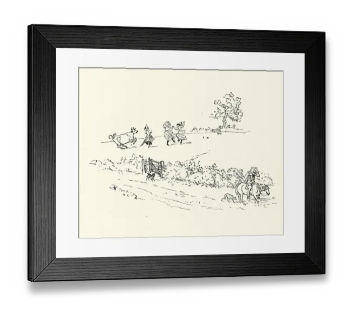 Framed Print : Milkmaids dancing in the field, while the square rides away