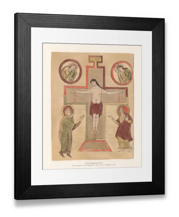 Framed Print : Crucifixion of Christ, gospel book (9th century), facsimile (chromolithograph), 1897