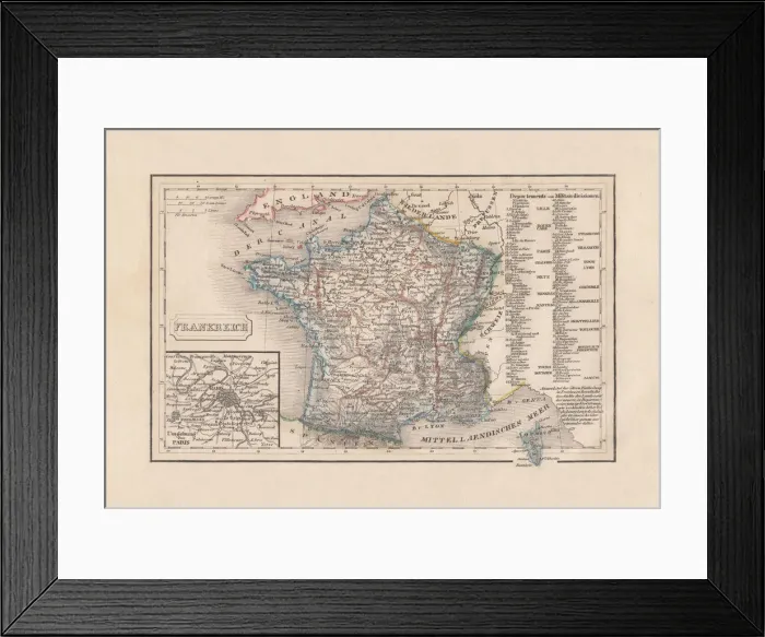 Framed Print : Old map of France, steel engraving, published in 1857 Framed Print : Old map of France, steel engraving, published in 1857