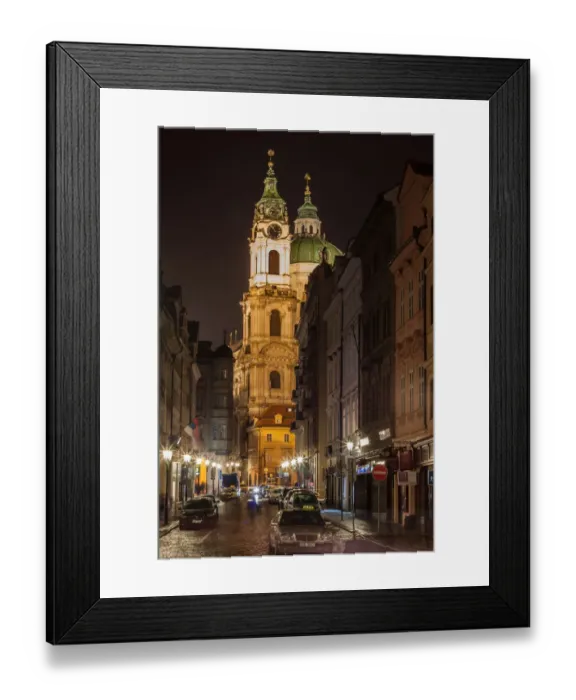 Framed Print : St. Nicolas church at night Prague