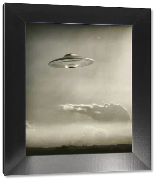 Vintage UFO in the sky, illustration