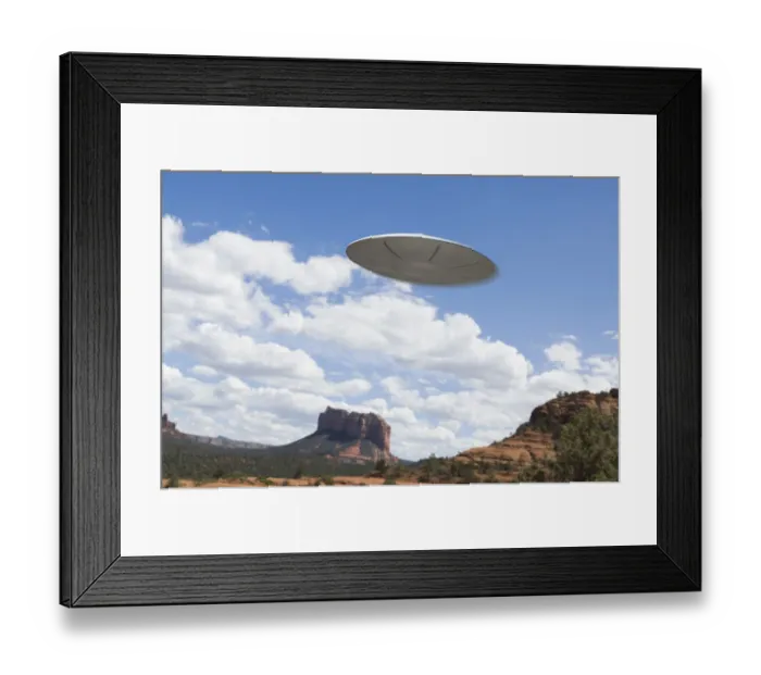 Framed Print : UFO flying over desert Framed Print : UFO flying over desert