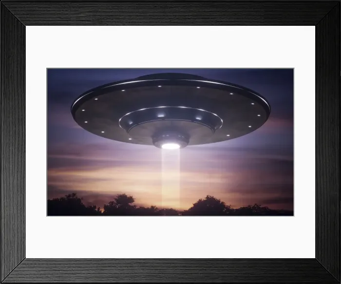Framed Print : Space craft and light beam, illustration Framed Print : Space craft and light beam, illustration