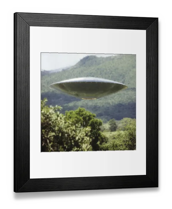 Framed Print : UFO above trees, illustration Framed Print : UFO above trees, illustration