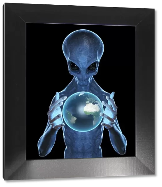 Alien holding Earth, illustration