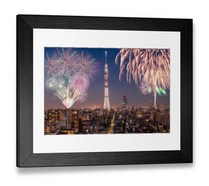 Framed Print : Tokyo skytree with fireworks at night, Japan Framed Print : Tokyo skytree with fireworks at night, Japan