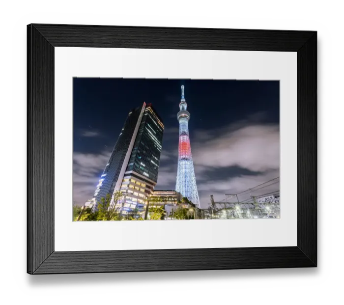 Framed Print : Tokyo Sky tree illuminated with special light up for celebration olympic at night, Tokyo Framed Print : Tokyo Sky tree illuminated with special light up for celebration olympic at night, Tokyo