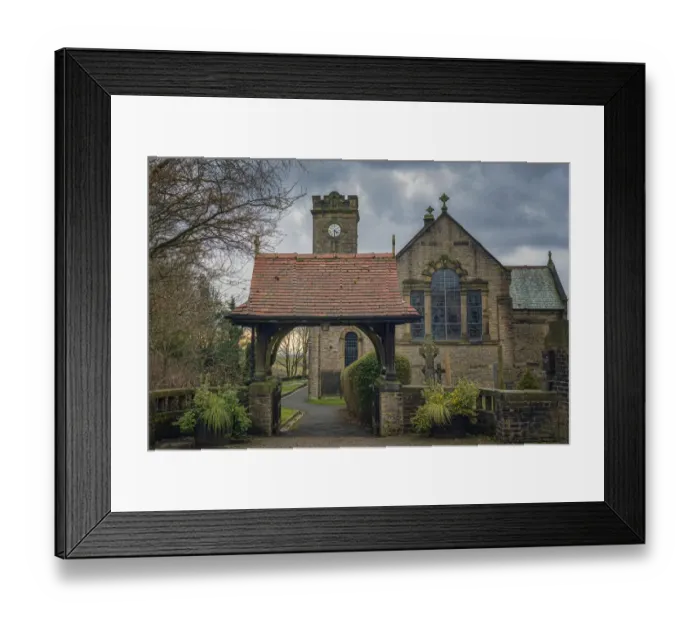 Framed Print : Lychgate. The Lychgate at the Church of St Ann, Lydgate, Oldham Framed Print : Lychgate. The Lychgate at the Church of St Ann, Lydgate, Oldham