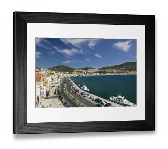 Framed Print : Greece, Samos, Vathy, waterfront, elevated view Framed Print : Greece, Samos, Vathy, waterfront, elevated view