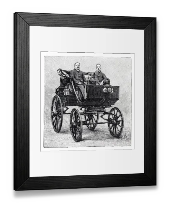 Framed Print : Vintage electric car by Paul Pouchain 1894