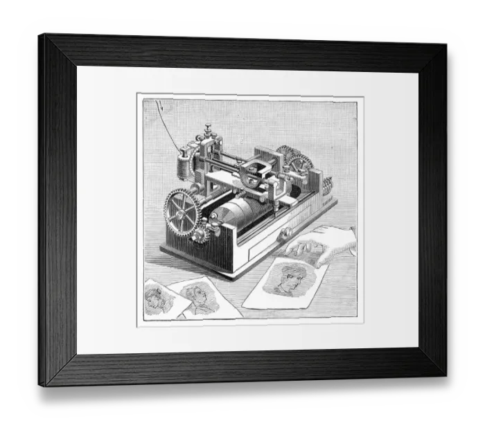 Framed Print : Amstutz Electro-Artograph receiver of an early fax machine from 1895