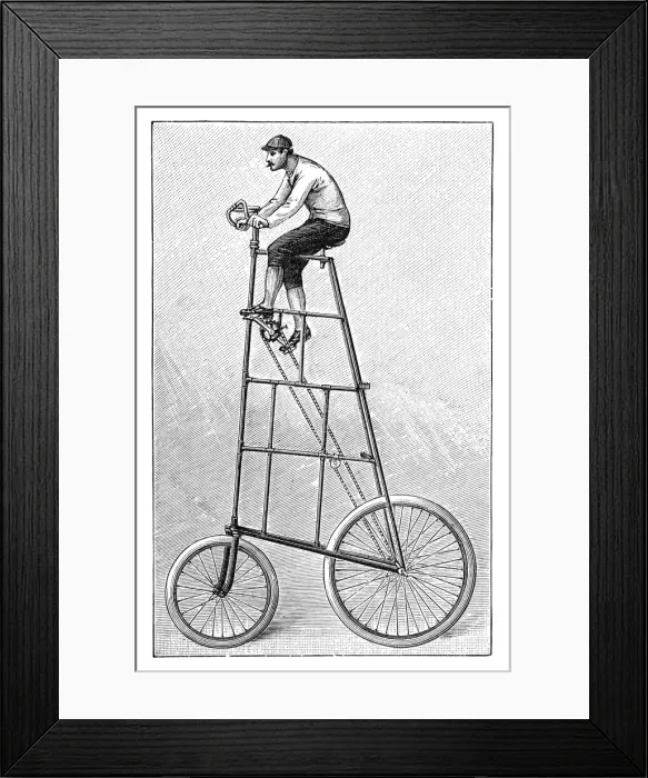 Framed Print : Man driving Penny Farthing Bicycle illustration 1895 Framed Print : Man driving Penny Farthing Bicycle illustration 1895