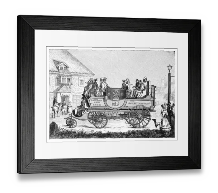 Framed Print : Steam carriage driving in London 1827 Framed Print : Steam carriage driving in London 1827