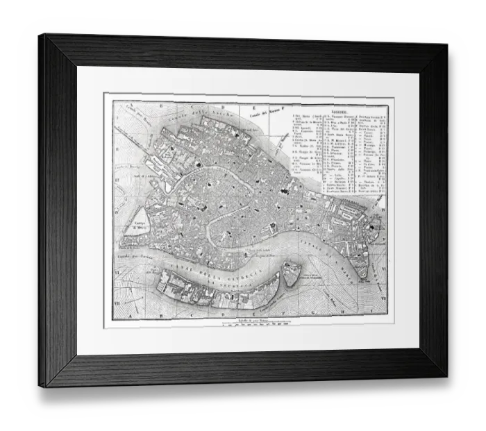 Framed Print : Antique map of Venice Italy 1862 Framed Print : Antique map of Venice Italy 1862