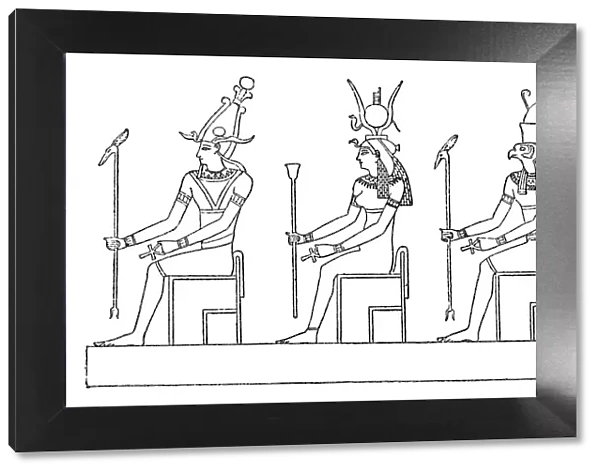 Egyptian goddess Osiris Isis Horus hieroglyphics illustration