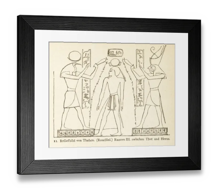 Framed Print : relief sculpture of Ramses III with inbetween Thoth and Horus