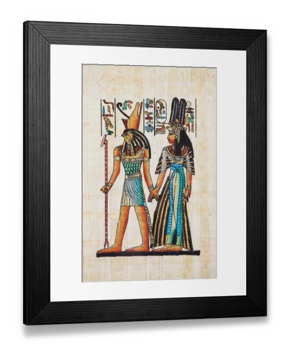 Framed Print : Papyrus Depicting Horus and Queen Nefertiti Framed Print : Papyrus Depicting Horus and Queen Nefertiti