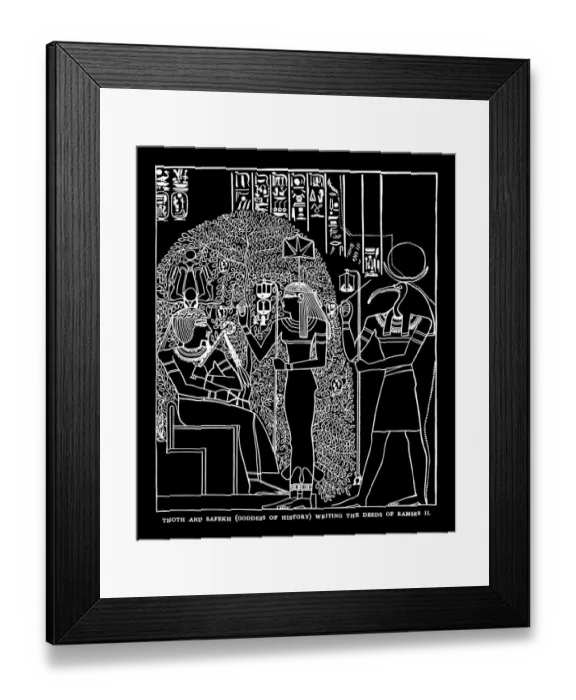 Framed Print : Old engraved illustration of Thoth and Safekh (Seshat) writing the deeds of Ramses II Framed Print : Old engraved illustration of Thoth and Safekh (Seshat) writing the deeds of Ramses II