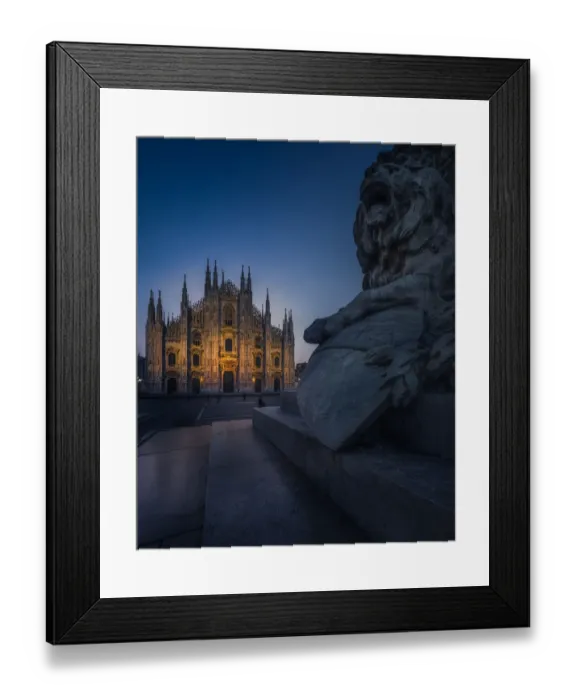 Framed Print : Duomo cathedral with Lion statue foreground Framed Print : Duomo cathedral with Lion statue foreground