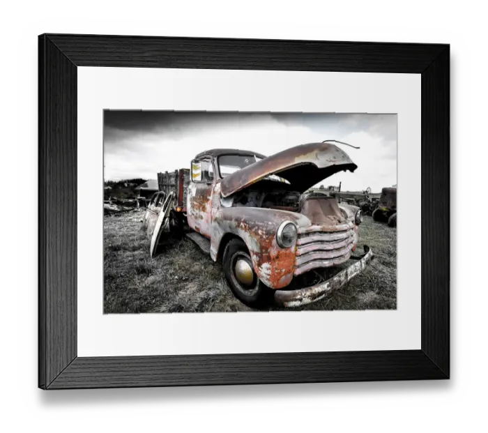 Framed Print : Vintage Old Rusty Truck with hood up-Toned