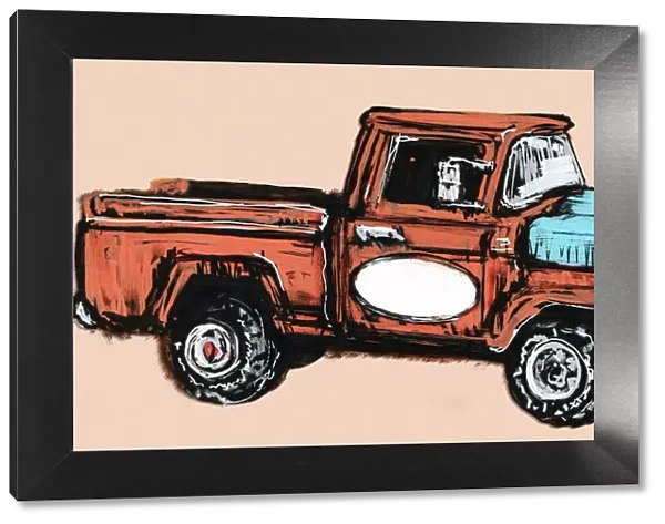 Hand Painted Illustration of an Old Red Truck