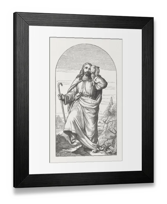 Framed Print : Jesus as the Good Shepherd, wood engraving, published in 1895