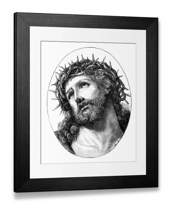 Framed Print : Engraving Jesus Christ with crown of thorns from 1870 Framed Print : Engraving Jesus Christ with crown of thorns from 1870