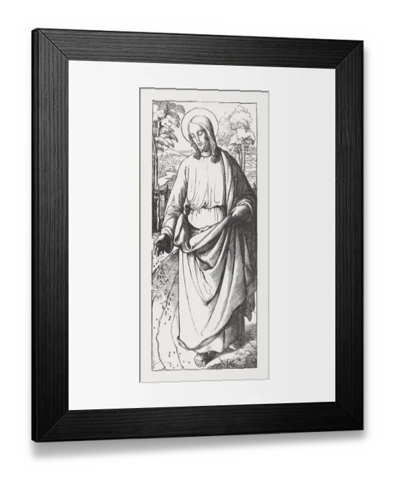 Framed Print : Jesus as a sower (Matthew 13), wood engraving, published 1850 Framed Print : Jesus as a sower (Matthew 13), wood engraving, published 1850