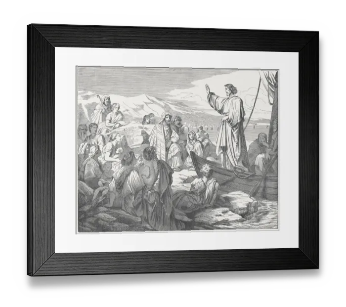 Framed Print : Jesus teaches from a boat to the people, published c. 1880 Framed Print : Jesus teaches from a boat to the people, published c. 1880
