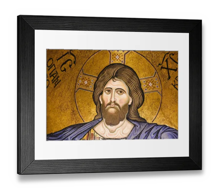Framed Print : Close-up of Monreale Cathedral with prominent Christ Pantocrator mosaic in the apse