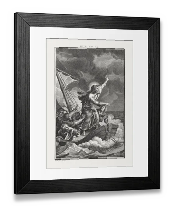 Framed Print : Jesus Calms the Storm (Matthew 8), copperplate engraving, published c. 1850 Framed Print : Jesus Calms the Storm (Matthew 8), copperplate engraving, published c. 1850