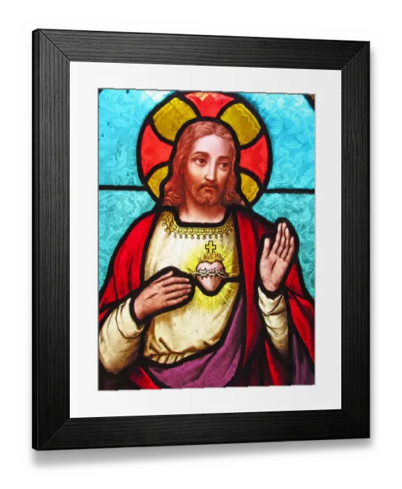 Framed Print : Jesus Christ depicted on an antique stained glass window Framed Print : Jesus Christ depicted on an antique stained glass window