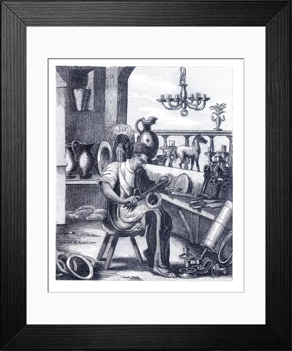 Framed Print : Blacksmith working in workshop 16th century