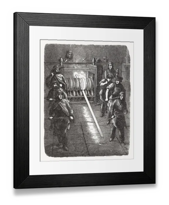 Framed Print : Steel workers in the past, wood engraving, published in 1893 Framed Print : Steel workers in the past, wood engraving, published in 1893