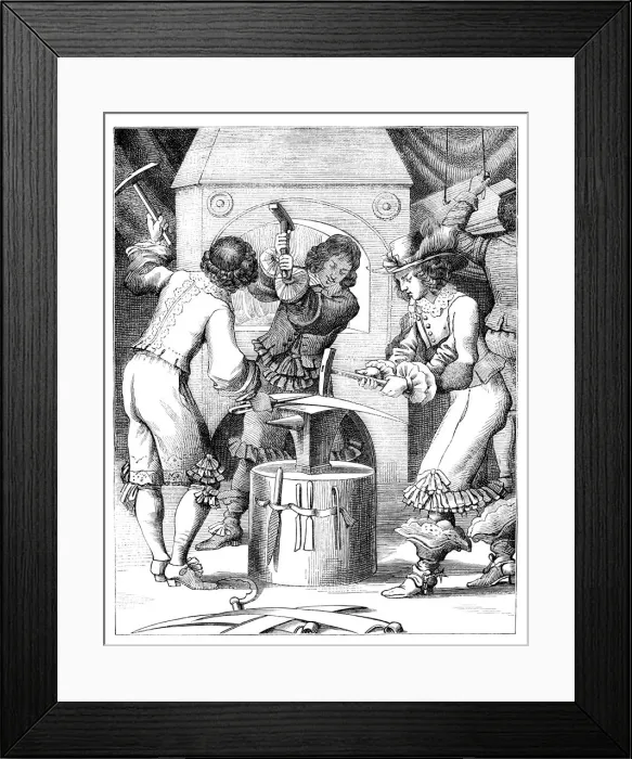 Framed Print : Blacksmith forging scythe and sickle 17th century Paris France Framed Print : Blacksmith forging scythe and sickle 17th century Paris France