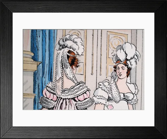 Framed Print : Upper class women wearing feather headdress, French Restoration, Paris, France Framed Print : Upper class women wearing feather headdress, French Restoration, Paris, France