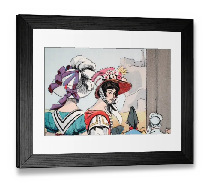 Framed Print : Womens hats and bonnets adorned with flowers, ribbons, feathers, History of Fashion Framed Print : Womens hats and bonnets adorned with flowers, ribbons, feathers, History of Fashion