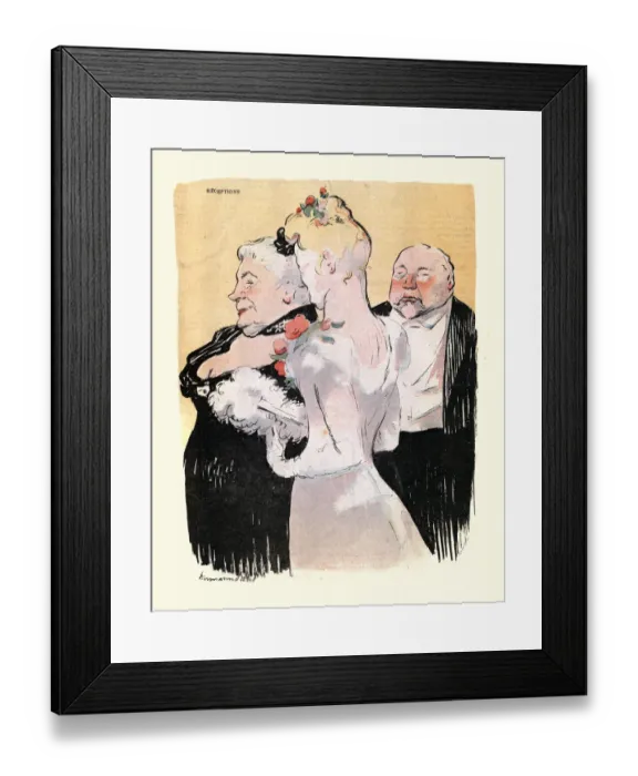 Framed Print : Caricature of Upper class French couple and their adult daughter, 1890s, 19th Century Framed Print : Caricature of Upper class French couple and their adult daughter, 1890s, 19th Century