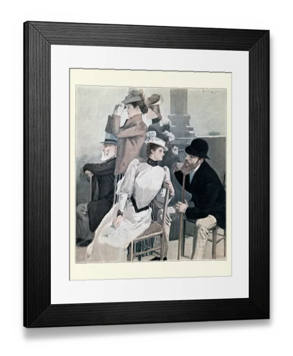 Framed Print : Spectators at a sports race, chatting, Victorian, 1890s Framed Print : Spectators at a sports race, chatting, Victorian, 1890s